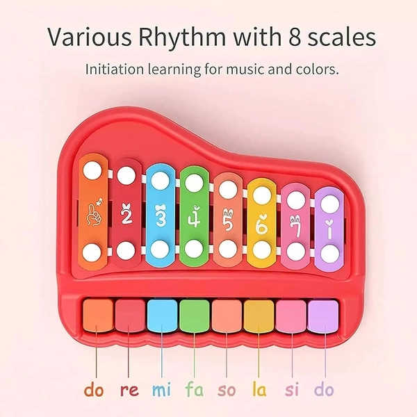 2 in 1 Xylophone Toy (8 Multi-Coloured Key) | Instrumental Baby Piano for Toddlers and Kids | Keyboard Musical Learning - 10x20x10