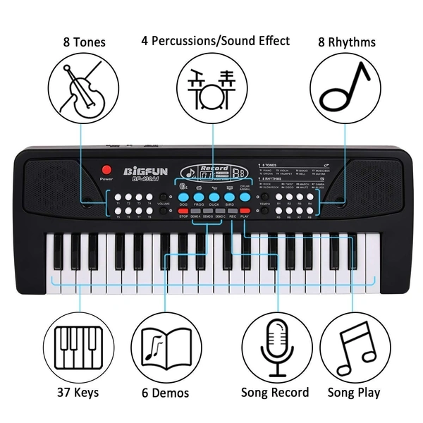 Key Piano for Kids Instrumental Piano With Mic Dc Power Option Recording (Charger not Included) - 40x20x10