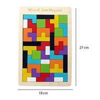 wooden shape sorting puzzle blocks educational toy to learn colours & shapes (wooden tetris jigsaw)- Multi color - 20x15x5