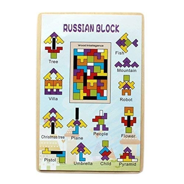 wooden shape sorting puzzle blocks educational toy to learn colours & shapes (wooden tetris jigsaw)- Multi color - 20x15x5