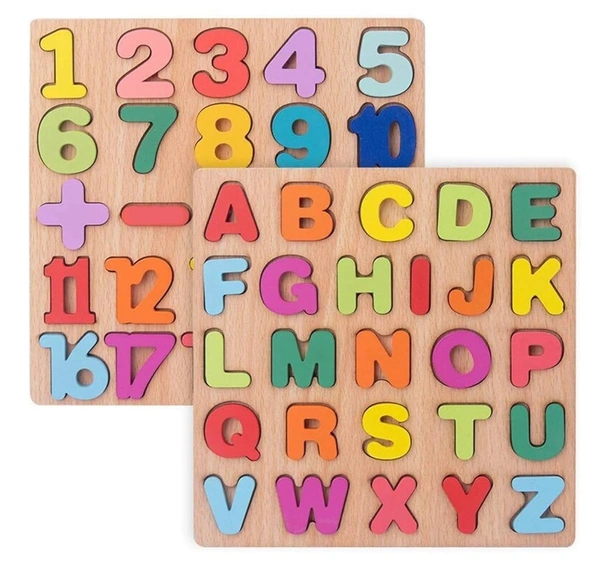 Wooden Learning Educational Board for Kids, Puzzle Toys for 2 Years Old Boys & Girls | A B C D Learning for Kids (Alphabet & Numbers) - 20x20x5