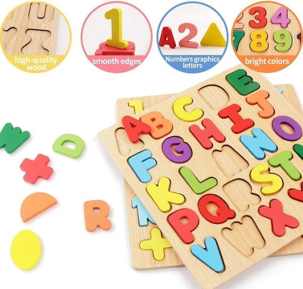 Wooden Learning Educational Board for Kids, Puzzle Toys for 2 Years Old Boys & Girls | A B C D Learning for Kids (Alphabet & Numbers) - 20x20x5