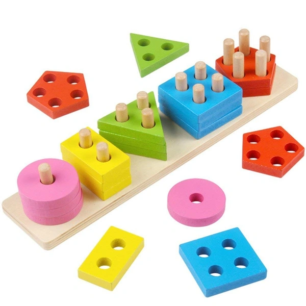Wooden Angle Geometric Blocks Stacker Shape Sorter Column Puzzle Stacking Set - B (26 Pieces) - 20x10x5