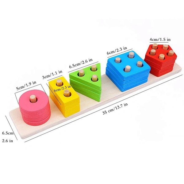 Wooden Angle Geometric Blocks Stacker Shape Sorter Column Puzzle Stacking Set - B (26 Pieces) - 20x10x5