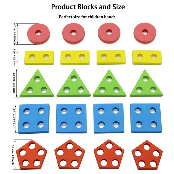 Wooden Angle Geometric Blocks Stacker Shape Sorter Column Puzzle Stacking Set - B (26 Pieces) - 20x10x5