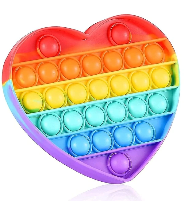 Push Pop Fidget Sensory Rainbow Colored Bubble Silicone Toy, Stress Relief, Novelty Gift Item, Fun Toys for Toddlers, Kids and Adults (Heart, 1 Pc) - 10x10x5