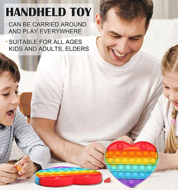 Push Pop Fidget Sensory Rainbow Colored Bubble Silicone Toy, Stress Relief, Novelty Gift Item, Fun Toys for Toddlers, Kids and Adults (Heart, 1 Pc) - 10x10x5