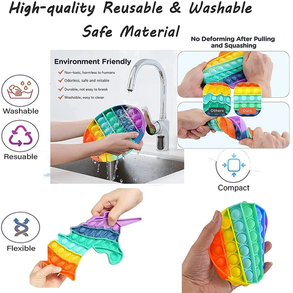 Push Pop Fidget Sensory Rainbow Colored Bubble Silicone Toy, Stress Relief, Novelty Gift Item, Fun Toys for Toddlers, Kids and Adults (Heart, 1 Pc) - 10x10x5