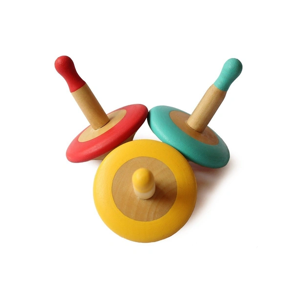 Wooden Spinning Tops -Set of 3 Lattu (3 Years+) - Curiosity & Fine Motor Skills - 10x10x10