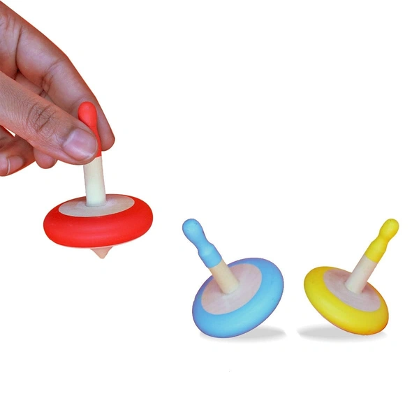 Wooden Spinning Tops -Set of 3 Lattu (3 Years+) - Curiosity & Fine Motor Skills - 10x10x10