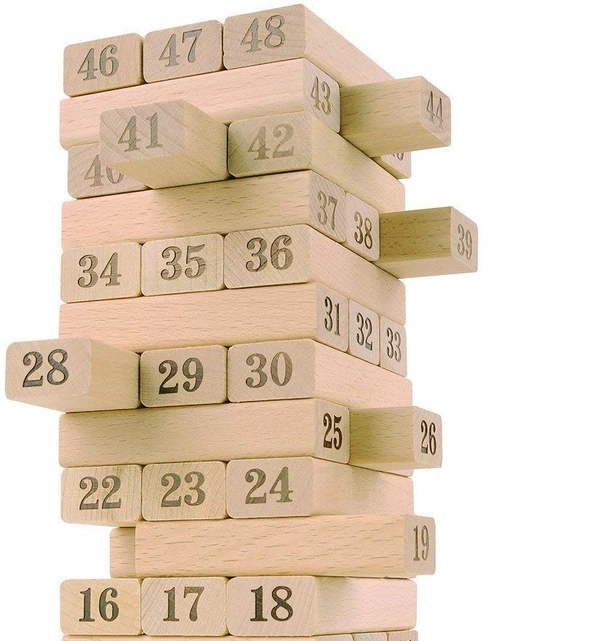 Wooden Blocks, Stacking and Balancing Game for Kids and Adults, Improves Hand-Eye Coordination, Gift for Ages 6 and Up (54 Hardwood Blocks with Storage Bag) - 10x15x10