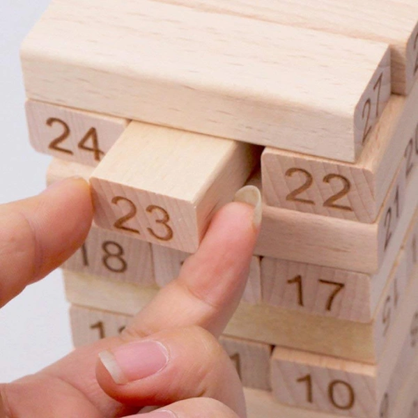 Wooden Blocks, Stacking and Balancing Game for Kids and Adults, Improves Hand-Eye Coordination, Gift for Ages 6 and Up (54 Hardwood Blocks with Storage Bag) - 10x15x10