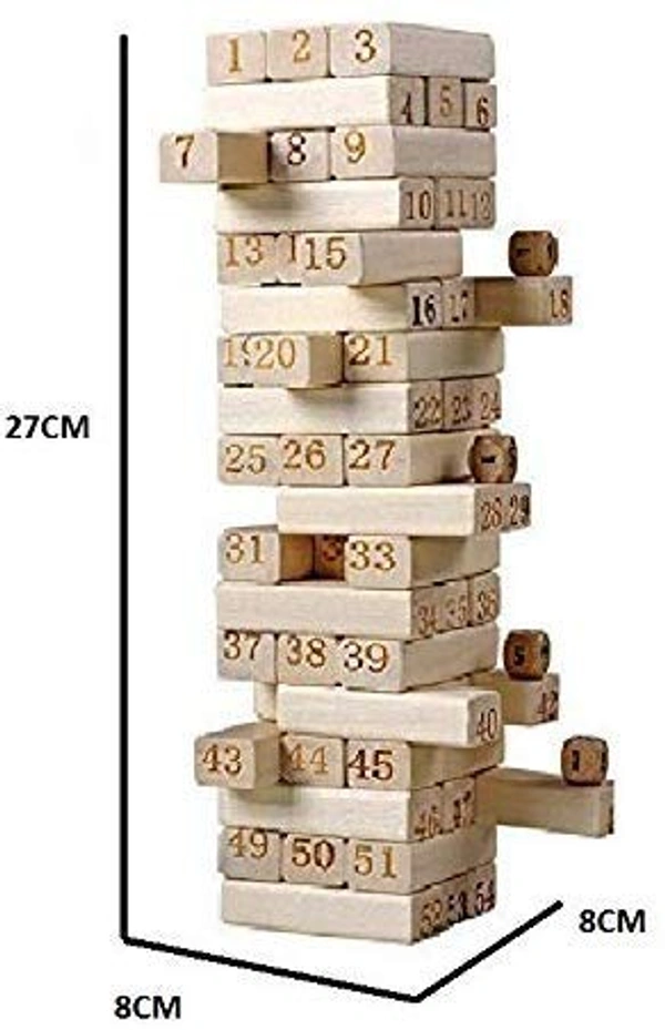 Wooden Blocks, Stacking and Balancing Game for Kids and Adults, Improves Hand-Eye Coordination, Gift for Ages 6 and Up (54 Hardwood Blocks with Storage Bag) - 10x15x10