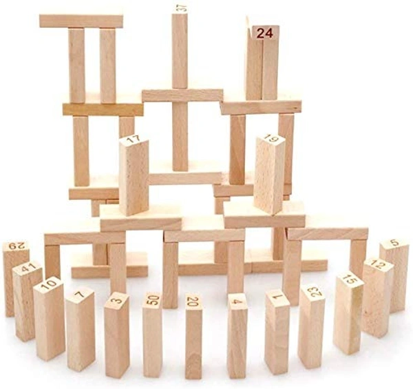 Wooden Blocks, Stacking and Balancing Game for Kids and Adults, Improves Hand-Eye Coordination, Gift for Ages 6 and Up (54 Hardwood Blocks with Storage Bag) - 10x15x10