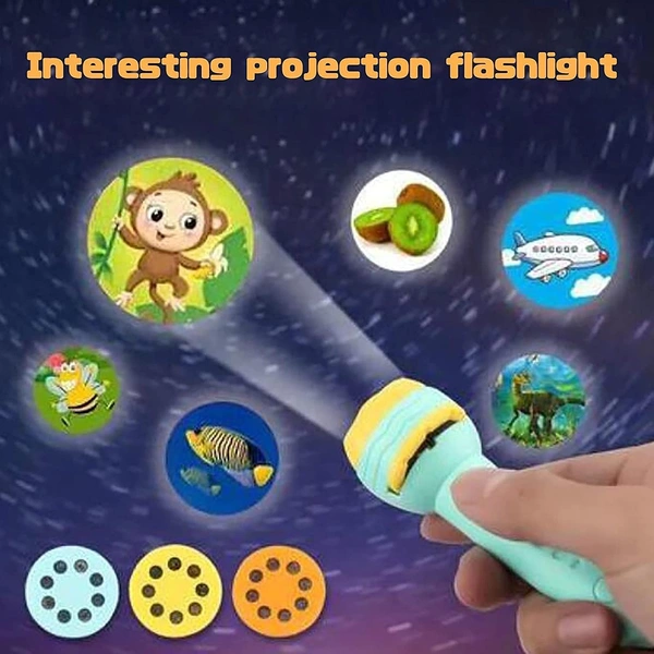 Light Toys Projector Sleeping Story Toys for Toddlers, Educational Learning Toys, Torch Baby Projector [Projection Flashlight 3 Reels 24 Pattern-Space, Animal &Foods] (3 Slide Projector) - 10x10x10