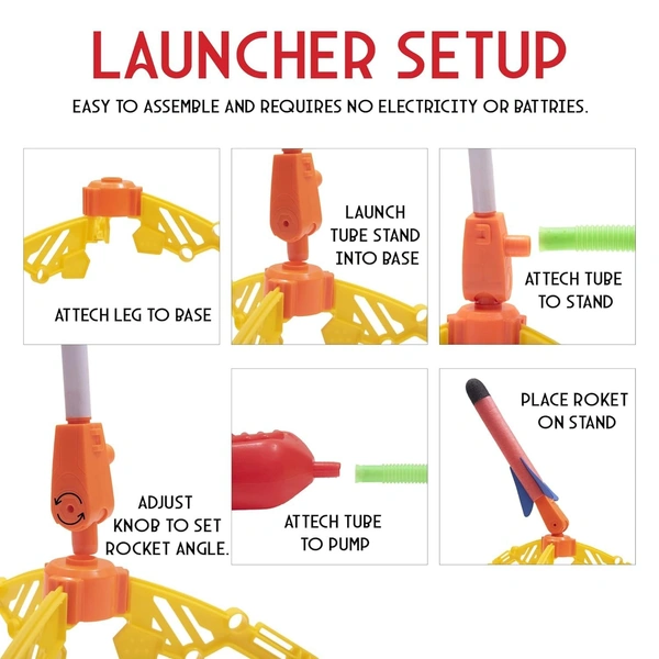 ump Rocket Stomp Launcher and 3 Foam Tipped Rockets with Whistling Sound Outdoor Toy for Kids (Flies Upto 150ft, Non- Toxic, No Battery, Age 5+ Years), Multicolor - 10x10x10
