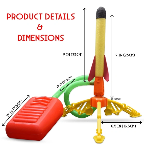 ump Rocket Stomp Launcher and 3 Foam Tipped Rockets with Whistling Sound Outdoor Toy for Kids (Flies Upto 150ft, Non- Toxic, No Battery, Age 5+ Years), Multicolor - 10x10x10