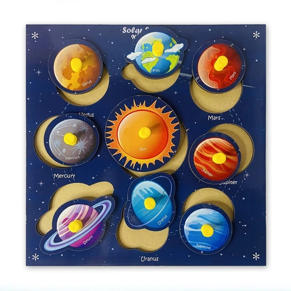 Wooden Solar System Puzzles for Kids - Knob Puzzle Set, Educational Learning Board Toy for Children (20cm x 20cm) - 10x10x10