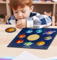 Wooden Solar System Puzzles for Kids - Knob Puzzle Set, Educational Learning Board Toy for Children (20cm x 20cm) - 10x10x10
