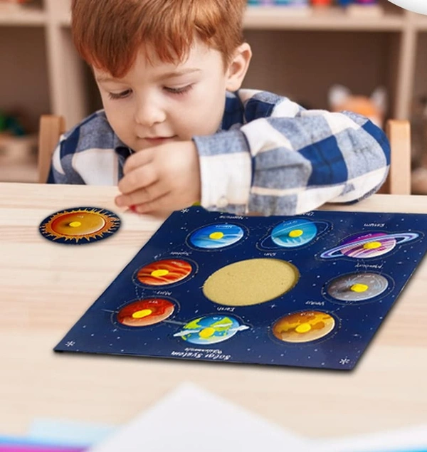 Wooden Solar System Puzzles for Kids - Knob Puzzle Set, Educational Learning Board Toy for Children (20cm x 20cm) - 10x10x10