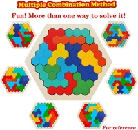 Wooden Puzzle Toys for Kids 3+Years Wooden Hexagon Puzzle Tangram Brain Teaser Toy Kid Adults Shape Pattern Block Geometry Logic IQ Game STEM Montessori Educational Gift for Challenge - 10x10x10