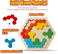 Wooden Puzzle Toys for Kids 3+Years Wooden Hexagon Puzzle Tangram Brain Teaser Toy Kid Adults Shape Pattern Block Geometry Logic IQ Game STEM Montessori Educational Gift for Challenge - 10x10x10