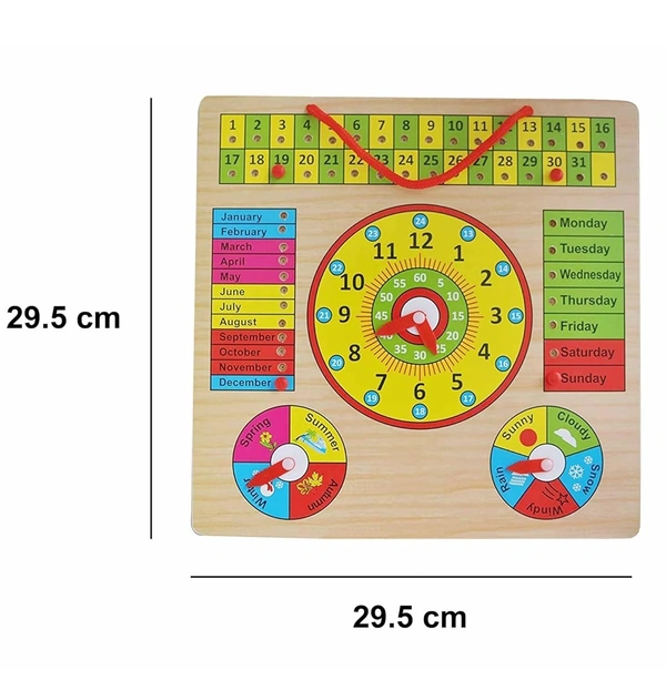 Multifunctional Montessori Educational Wooden Toy - Learning Clock, Calendar, Days, Months, Weather, Seasons,Toy for Kids - 10x10x10