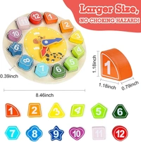 Wooden Shape Color Sorting Clock Teaching Time Number Blocks Animal Patterns Puzzle Stacking Sorter Montessori Early Learning Educational Toy Gift for 3 Year Old Toddler Baby Kids - 10x10x10