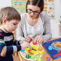Wooden Shape Color Sorting Clock Teaching Time Number Blocks Animal Patterns Puzzle Stacking Sorter Montessori Early Learning Educational Toy Gift for 3 Year Old Toddler Baby Kids - 10x10x10