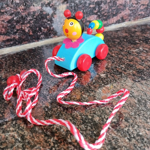 Wooden Musical Bell Pull Along Toy, Baby Early Walking Pull Toy, Rope Toy for Babies, Walking Toy Vehicle for Babies Wood, Multi Color (Pack of 1) - 10x10x10