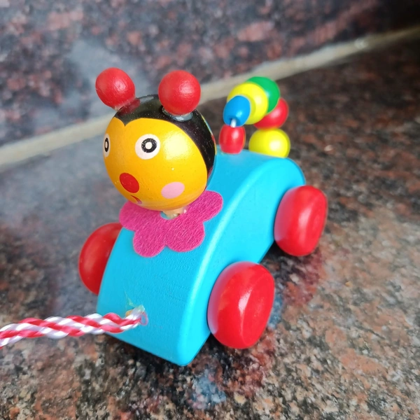 Wooden Musical Bell Pull Along Toy, Baby Early Walking Pull Toy, Rope Toy for Babies, Walking Toy Vehicle for Babies Wood, Multi Color (Pack of 1) - 10x10x10