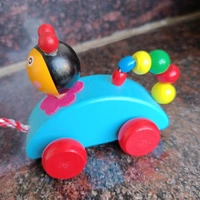 Wooden Musical Bell Pull Along Toy, Baby Early Walking Pull Toy, Rope Toy for Babies, Walking Toy Vehicle for Babies Wood, Multi Color (Pack of 1) - 10x10x10