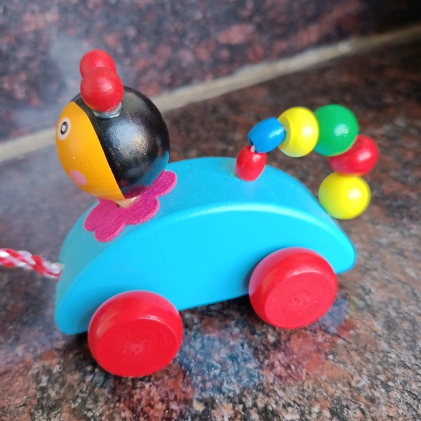 Wooden Musical Bell Pull Along Toy, Baby Early Walking Pull Toy, Rope Toy for Babies, Walking Toy Vehicle for Babies Wood, Multi Color (Pack of 1) - 10x10x10