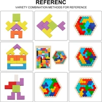 Color Recognition Matching Wooden Block Tangram Puzzle, Brain Teasers Game Combo of Rectangular and Hexagon Shape Puzzle for Preschool Kids Toddlers - 10x10x10