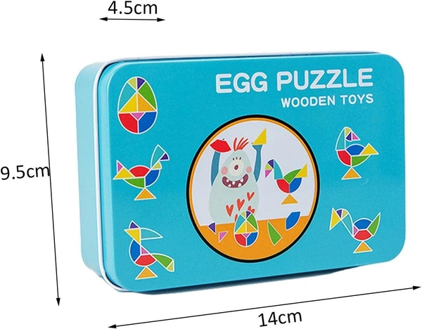 Early Learning Wooden Egg Shape Pattern Blocks Puzzle Game, Montessori Colorful Geometry Jigsaw Puzzle for Kids, Brain Teaser Game for Preschool Children - 10x10x10