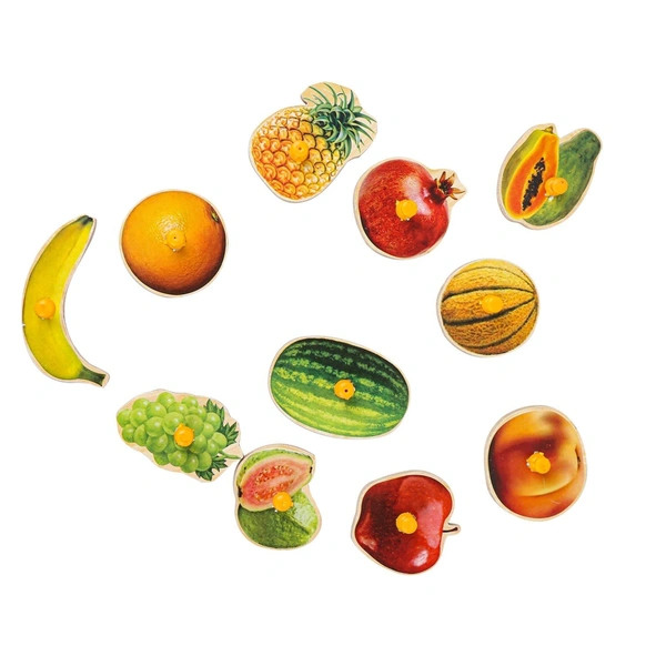 Wooden Puzzles Toys for Kids, Educational Learning Shapes, Fruit Names, Vegetable & Body Parts Puzzle Toy (Multicolor) (Fruit) - 10x15x5
