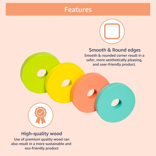 Wooden Peg Board Shapes Colors Geometric Pattern Recognition Game | Early Education Preschool Montessori Learning & Development Toy for Kids Children Toddlers Boys Girls - 10x10x10