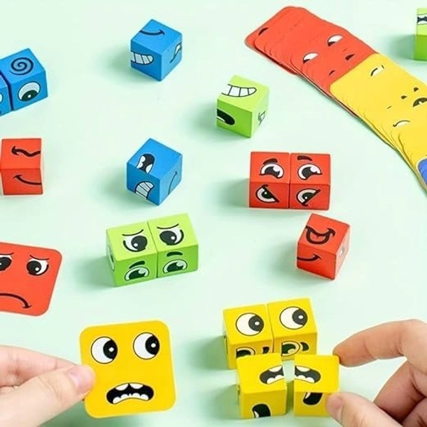 Emoji Cube face Game for Kids | Expressions Matching Block Puzzle Toy Toddler Toy | Cute Face Changing Cube with 8 Cube Parent-Child Board Games | Preschool Educational Learning Toy