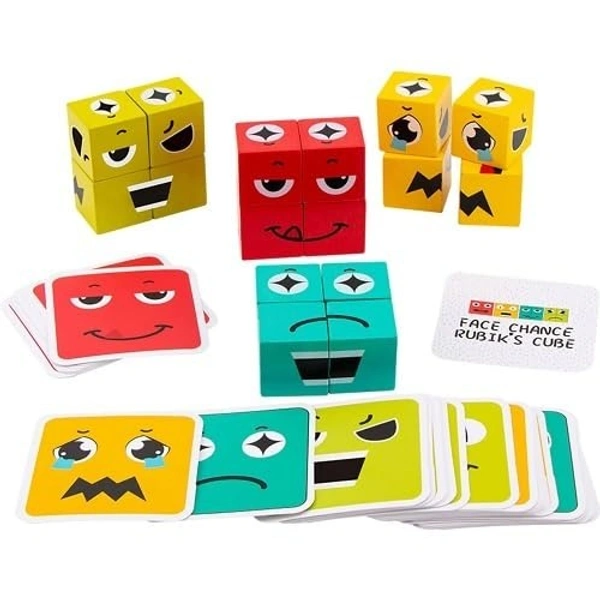 Emoji Cube face Game for Kids | Expressions Matching Block Puzzle Toy Toddler Toy | Cute Face Changing Cube with 8 Cube Parent-Child Board Games | Preschool Educational Learning Toy