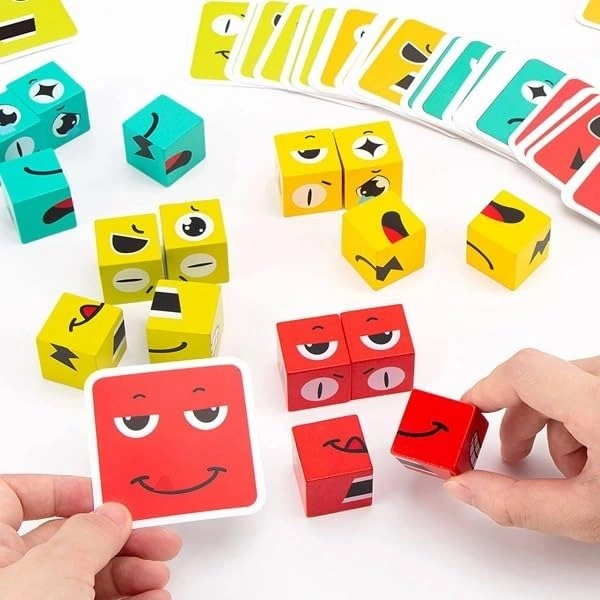 Emoji Cube face Game for Kids | Expressions Matching Block Puzzle Toy Toddler Toy | Cute Face Changing Cube with 8 Cube Parent-Child Board Games | Preschool Educational Learning Toy