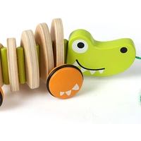 Pull Long Cartoon Toddler Wooden Toy Car Educational Kids Toy and Walk Baby Toy