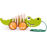 Pull Long Cartoon Toddler Wooden Toy Car Educational Kids Toy and Walk Baby Toy
