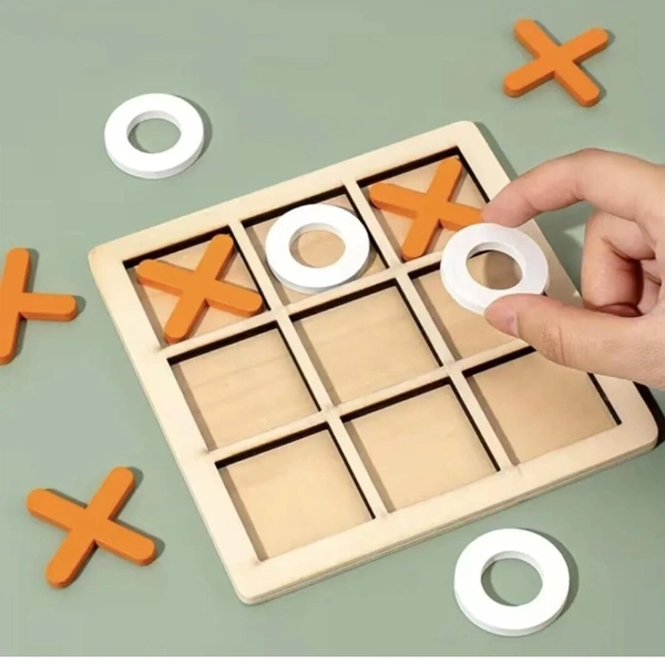 Wooden Board Tic Tac Toe Game XO Table Toy Classical Family Children Puzzle Game Educational Toys, Random Color
