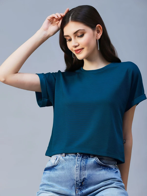 Polyester Crop Top - Teal, L, Free