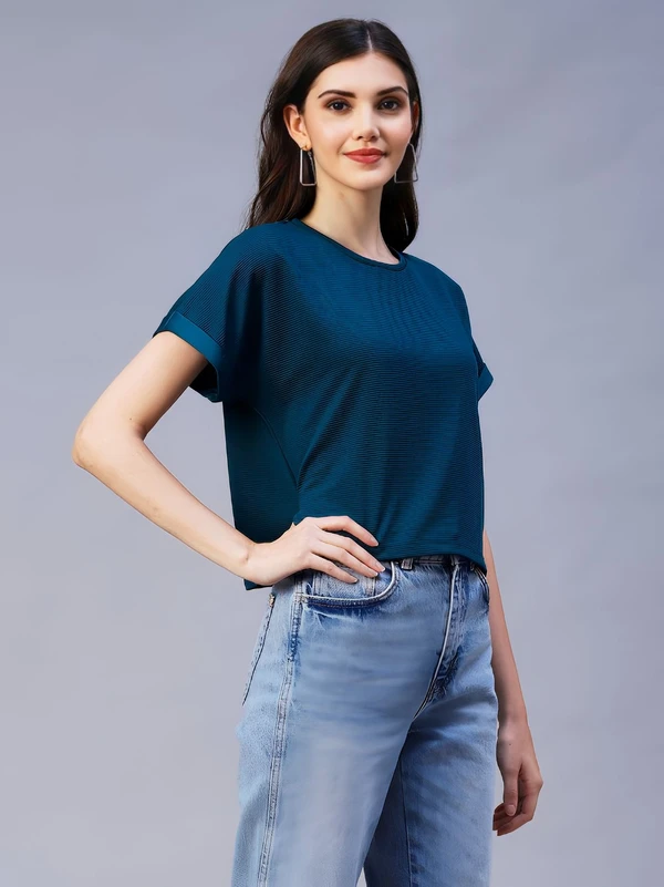 Polyester Crop Top - Teal, L, Free