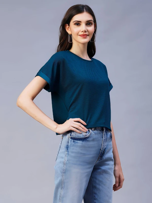 Polyester Crop Top - Teal, S, Free