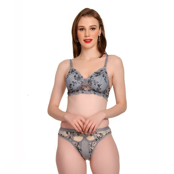 Push Up Lingerie Set  - Grey, 32B, Free