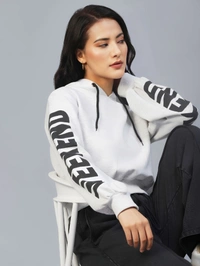 Hooded Fleece Sweatshirt - White, L, Free
