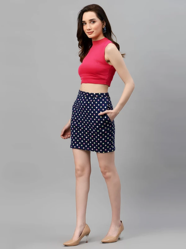 Polka Dot Mini Skirt - Navy Blue, XL, Free