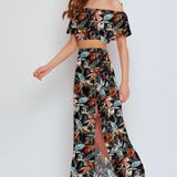 Floral Printed Top & Bottom Set - Multicolor, S, Free
